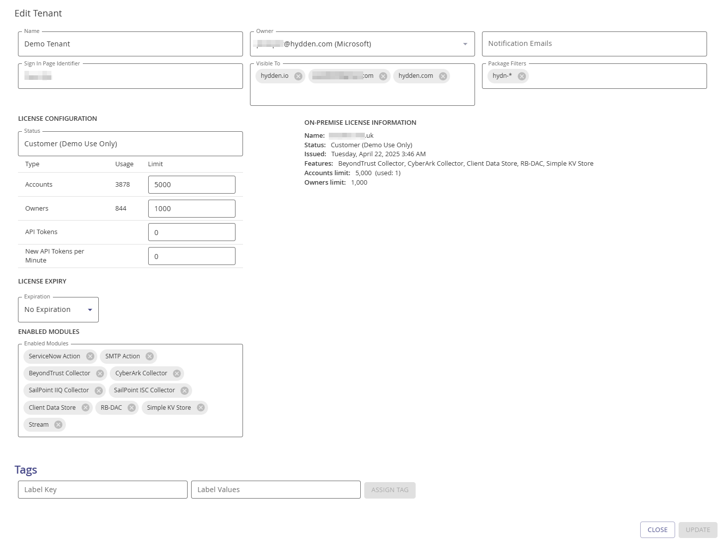 Edit Tenant modal example