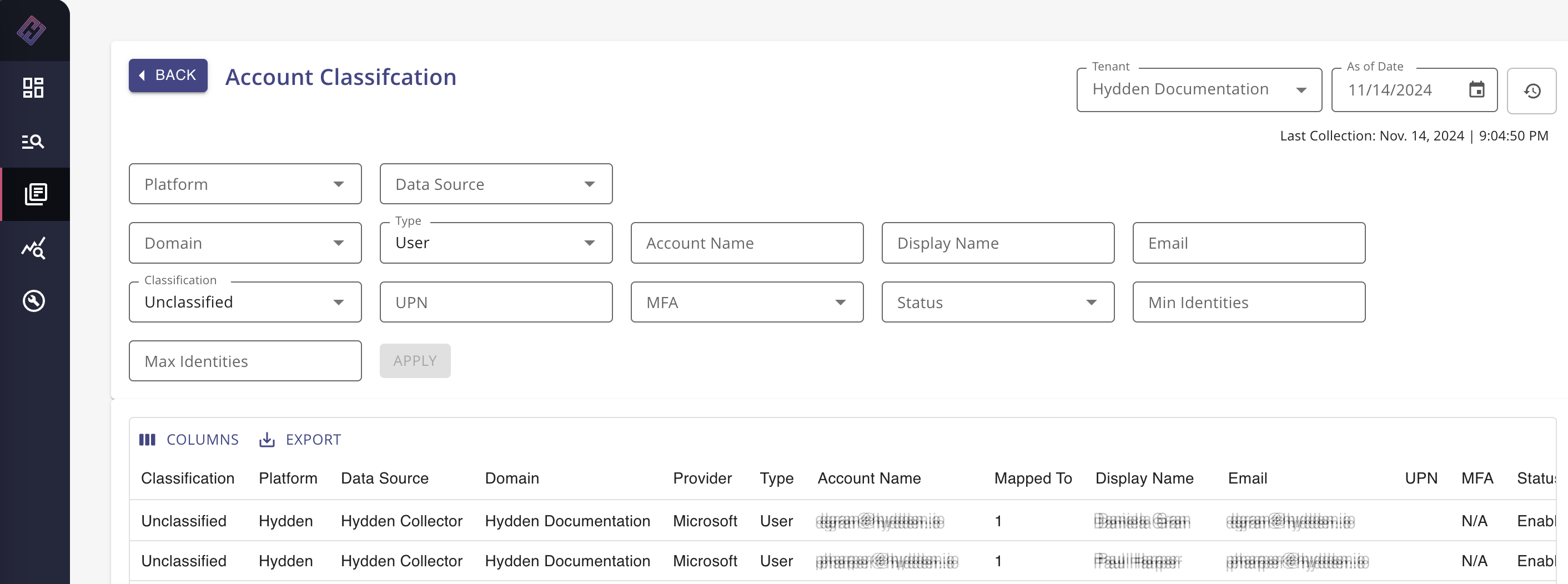 Account Classification report