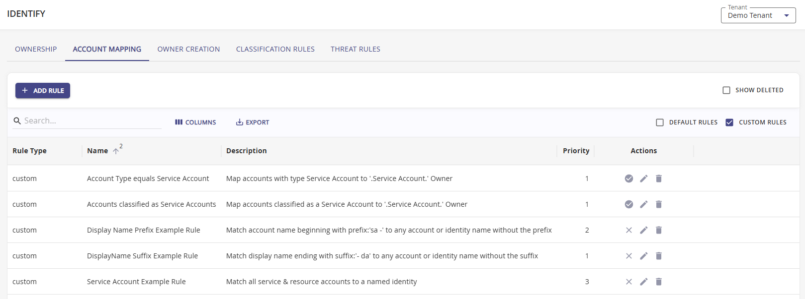 Account mapping page view
