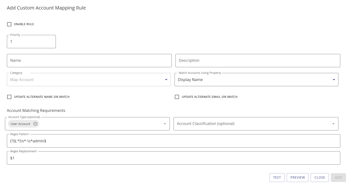 Add Custom Account Mapping Rule modal