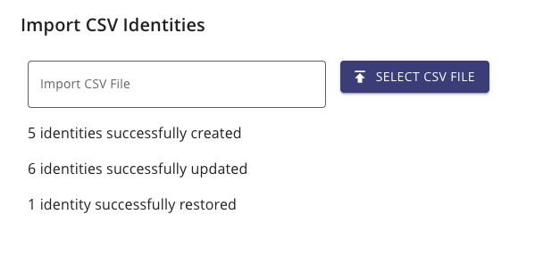 Successful identities import and update message example