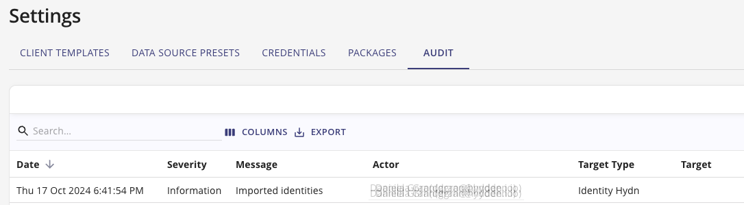 Audit entry for import activities