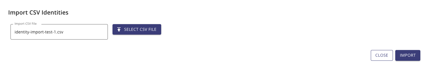 Identities import modal with file name