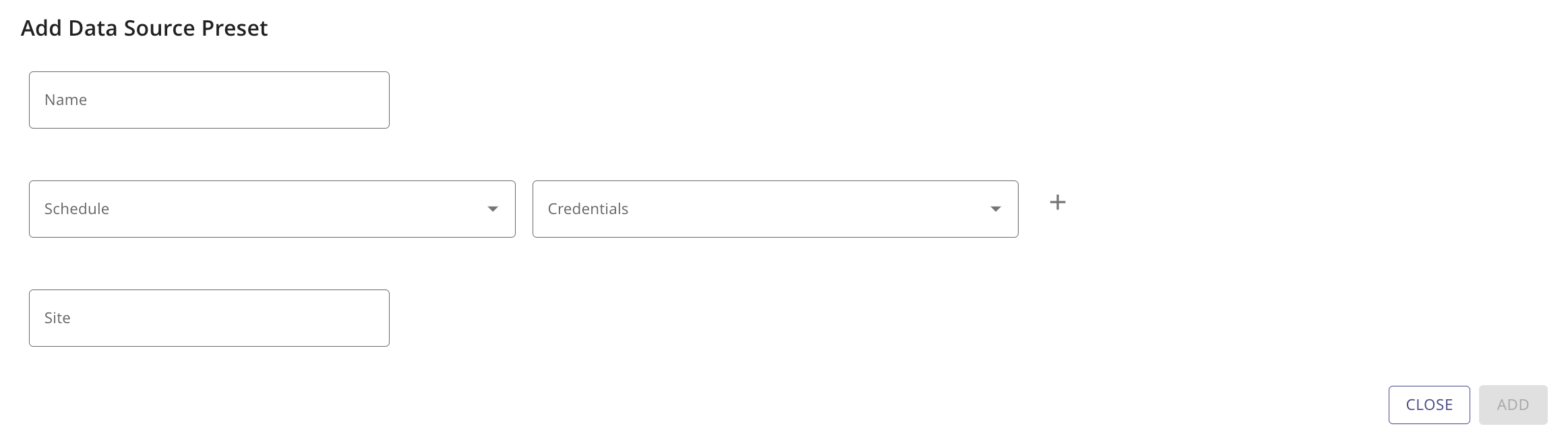Add Data Source Presets modal