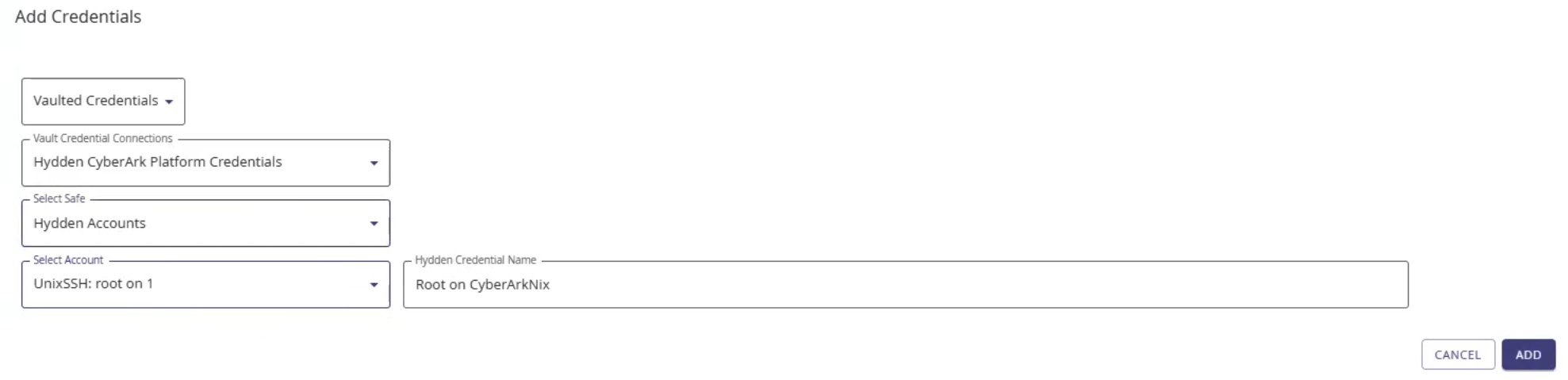 Beispiel einer Vault-Anmeldeinformation