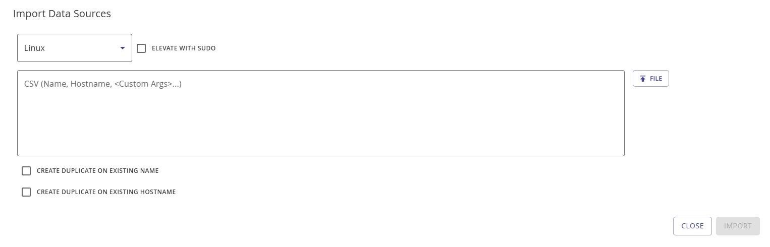 Import Data Sources modal