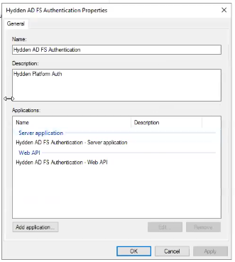 AD FS-App-Eigenschaften Modal