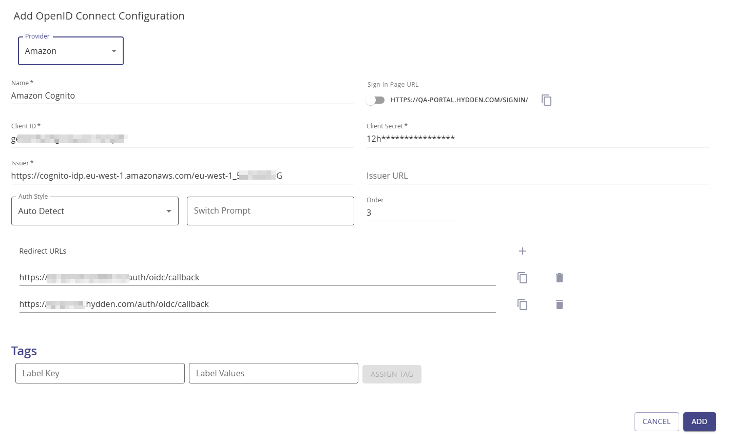 Add OpenID Connect Configuration AWS example