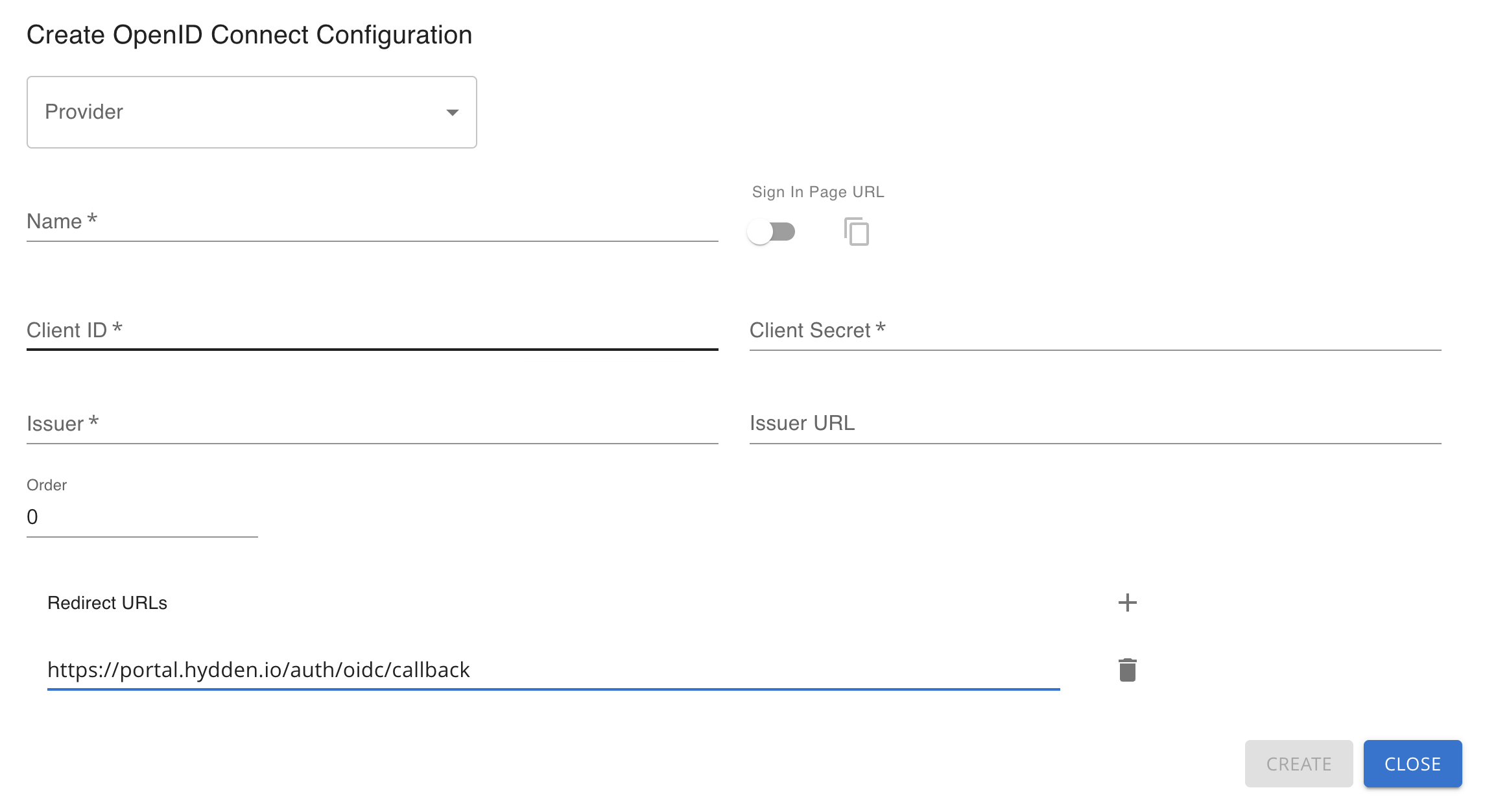 Create an authentication provider modal