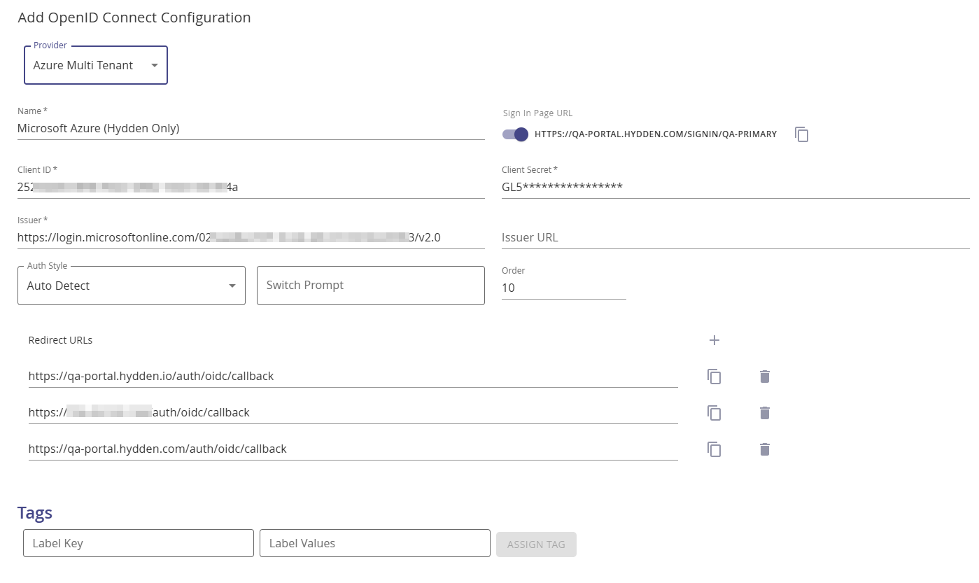 Add OpenID Connect Configuration EntraID example
