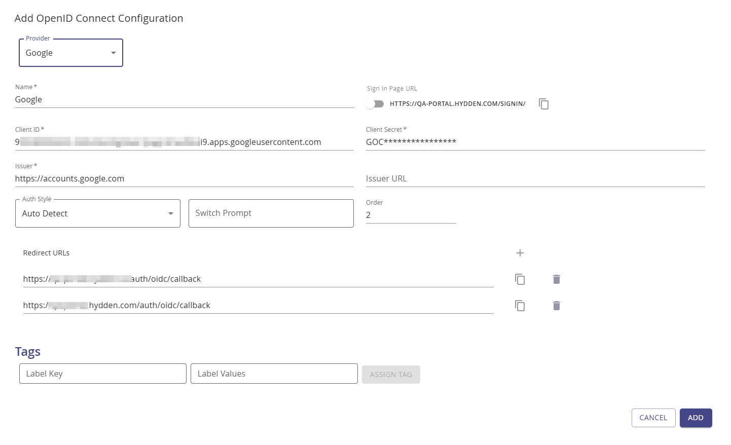 OpenID Connect-Konfiguration hinzufügen Google-Beispiel