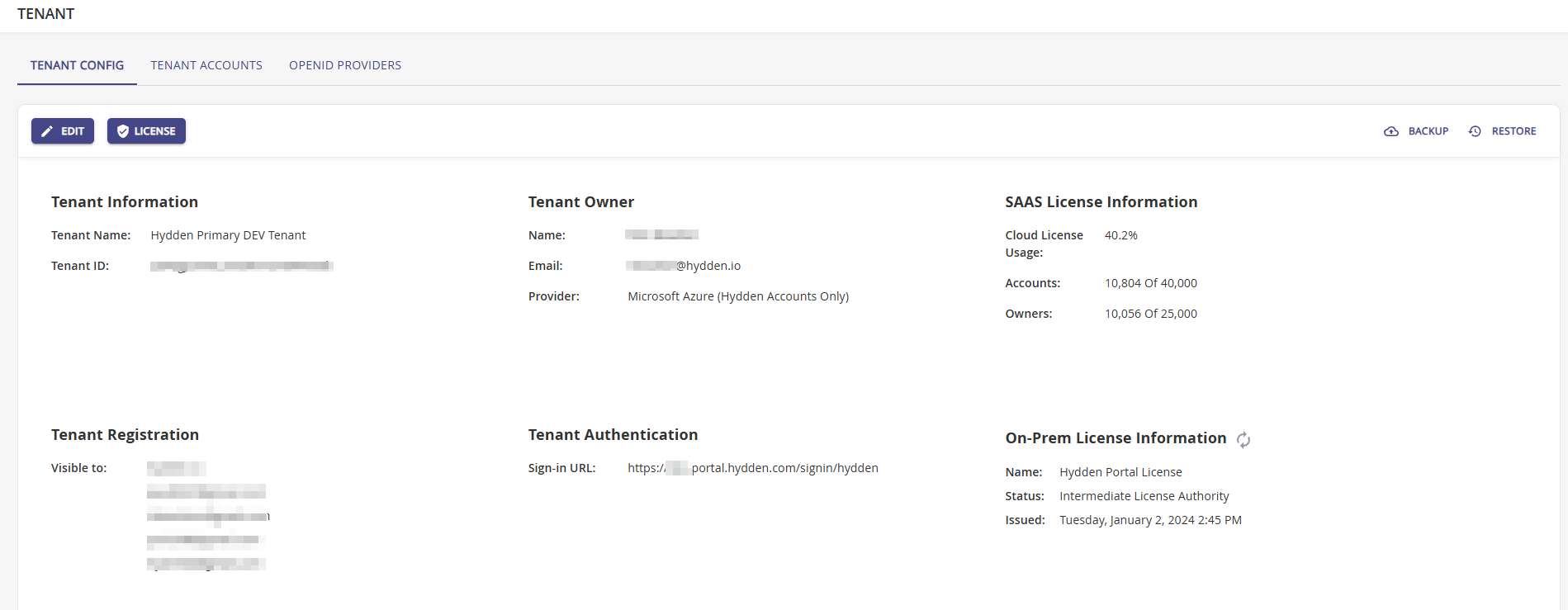 Tenant configuration