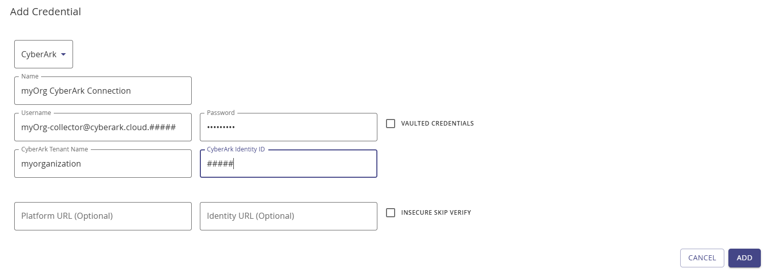 Beispiel für CyberArk-Anmeldedaten hinzufügen
