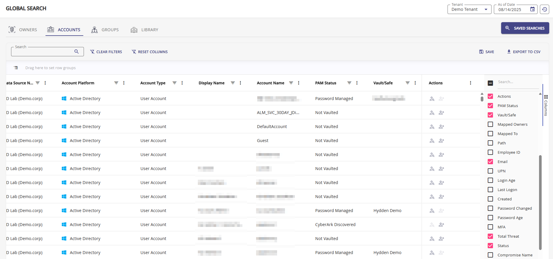 Global Search for Cyber example on Accounts tab
