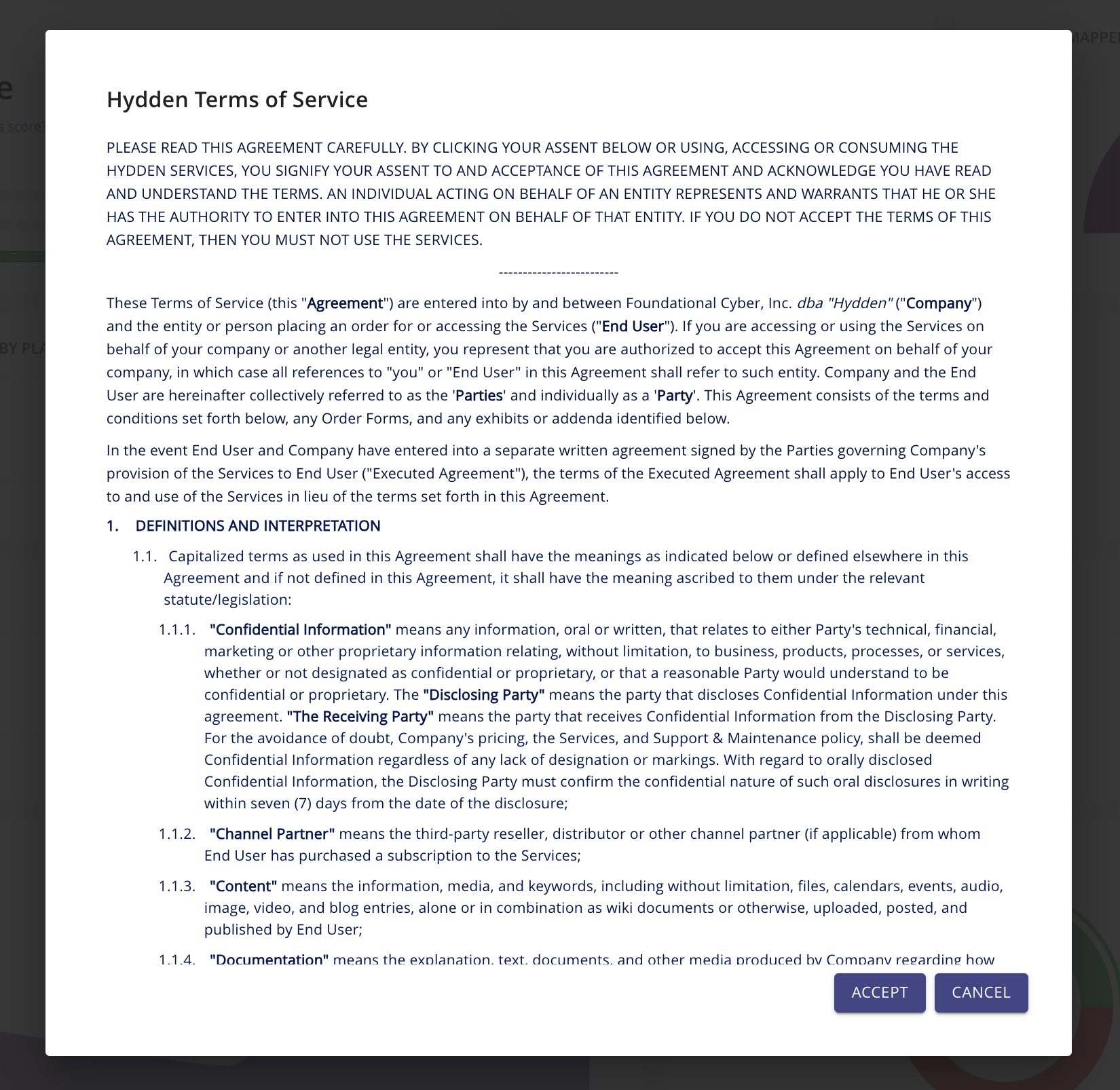 Hydden's Terms of Service