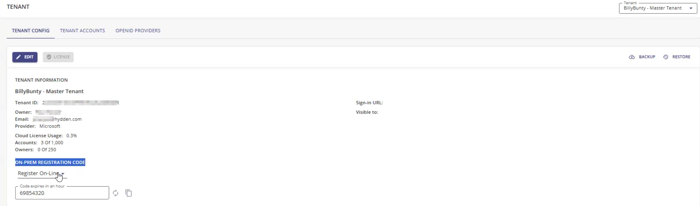 Tenant information pre registration example