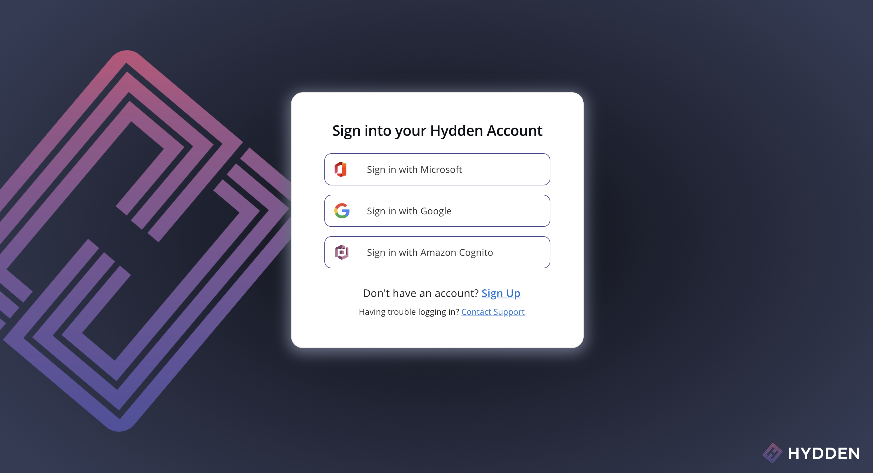Hydden Portal Landing page