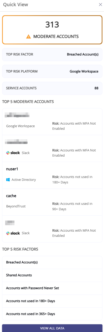Example Quick view for Moderate Accounts